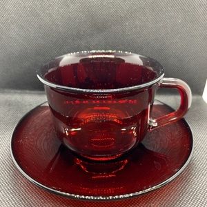 Ruby Red Tea Cup and Saucer Depression Glass